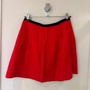 SANDRO Paris Red A-Line Mini Skirt w/ Black Velvet Waistband (Textured Fabric)